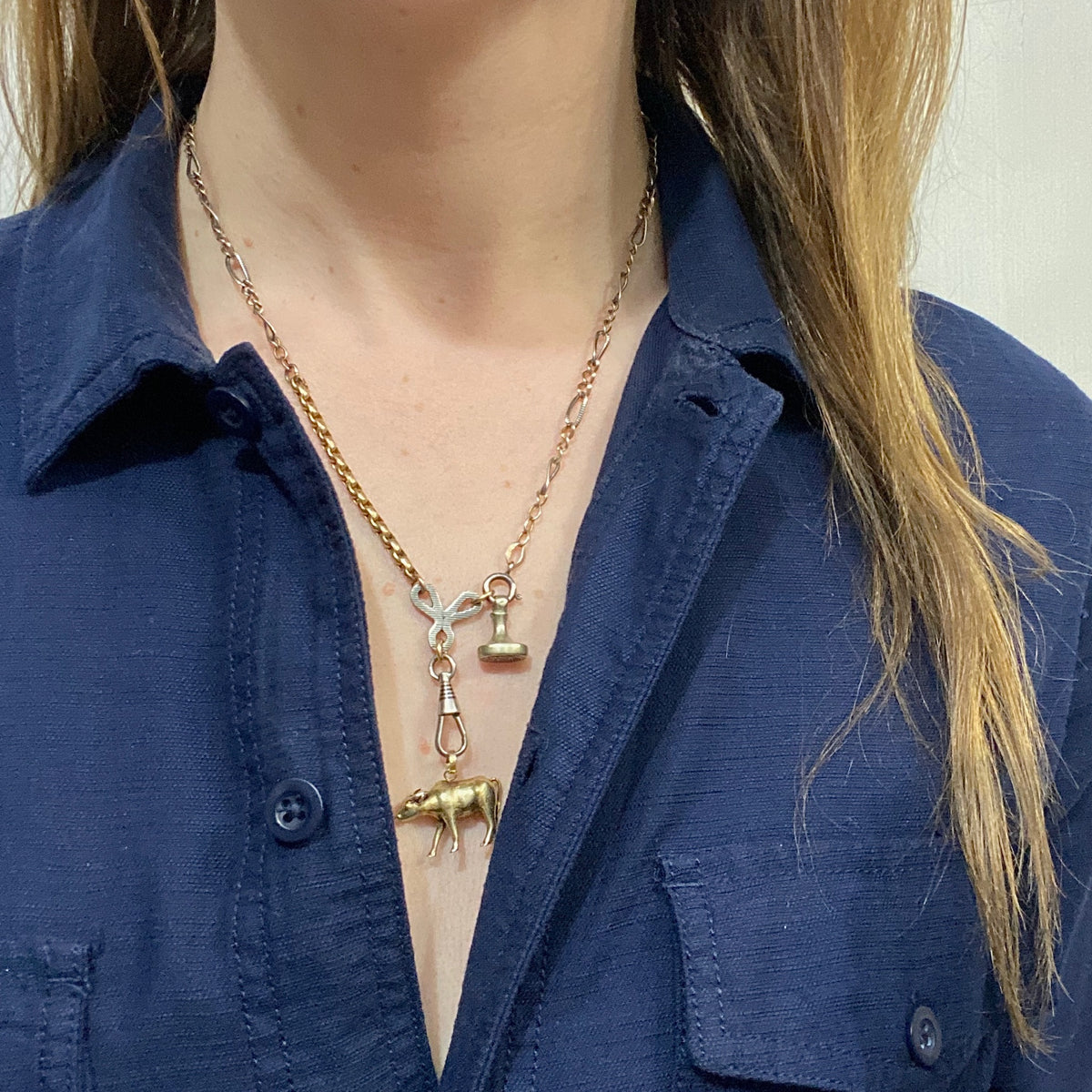 Elaborate Niello Striped Silver and Gold Married Chain