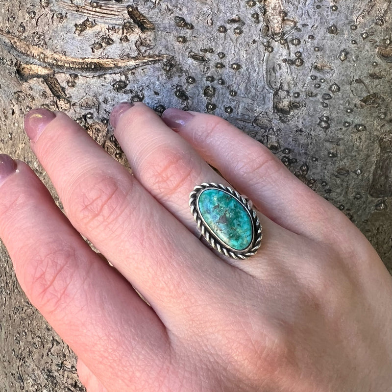 Vivid Blue Green Turquoise & Sterling Twist Ring