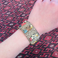 Incredible Chinese Figural Filigreed Panel Bracelet
