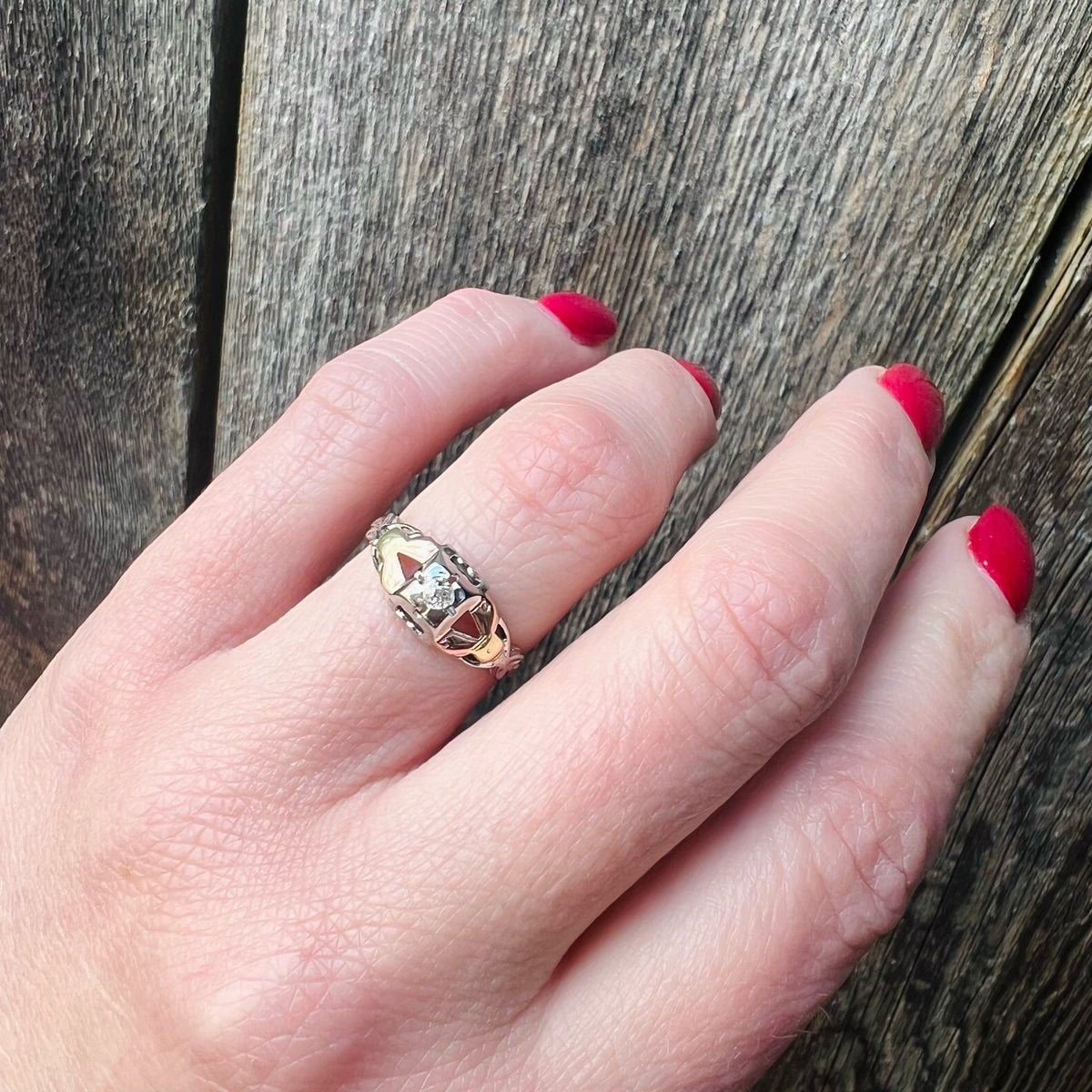 Colorful Tri-Tone Gold & Diamond Engagement Ring