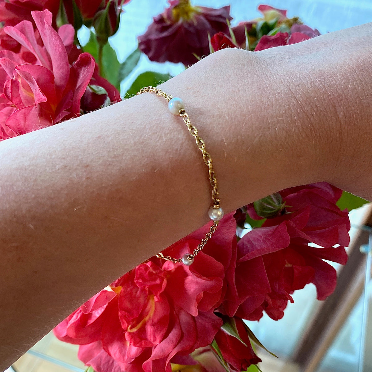 1960s Pearl & 18k Gold Rope Chain Bracelet