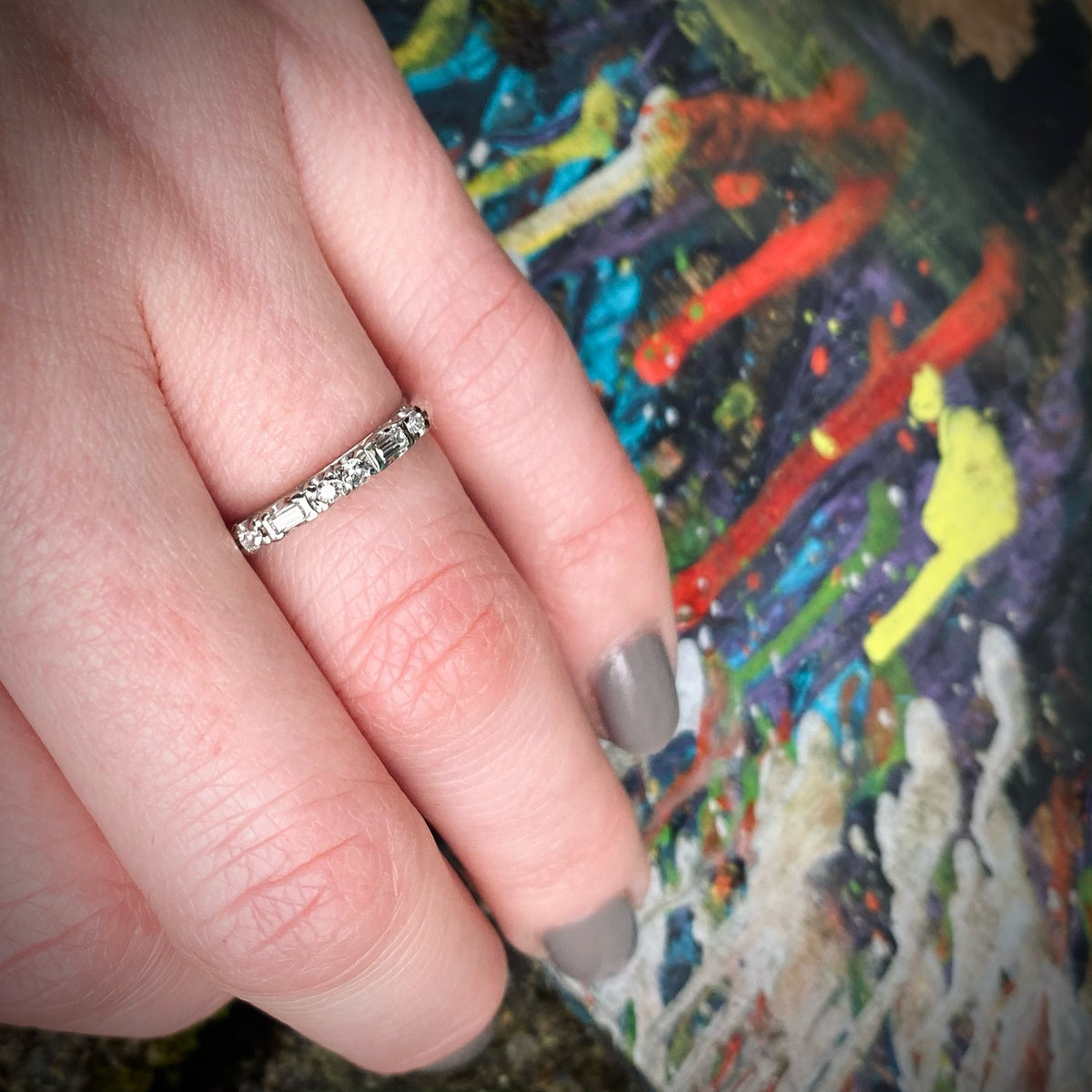 Refined Round & Baguette Diamond Platinum Band