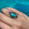 Elaborate Machine Made Turquoise & Silver Ring