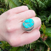Chunky Big Turquoise Nugget Silver Signet Ring
