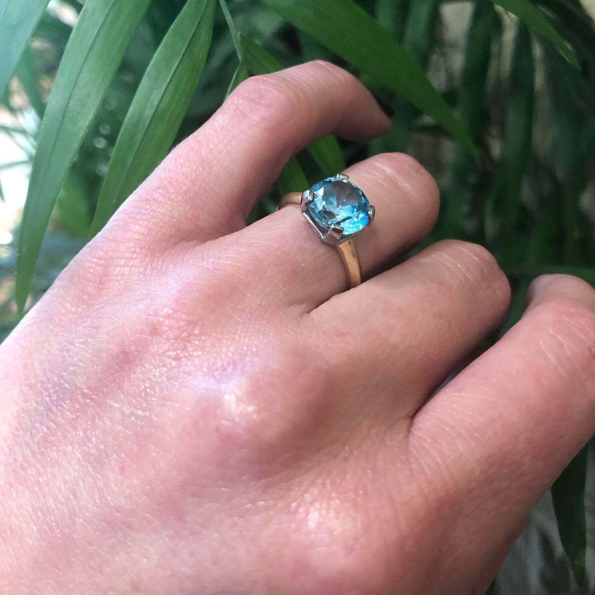 Big Blue Zircon Solitaire Engagement Ring