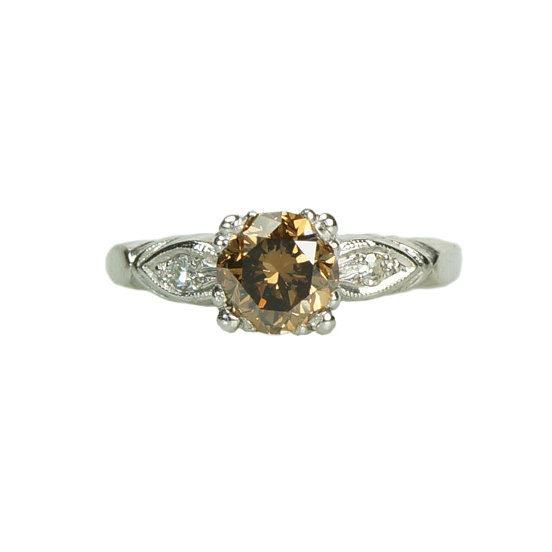 Vintage Platinum Engagement Ring with Fancy Deep Brown Diamond - Gem Set Love