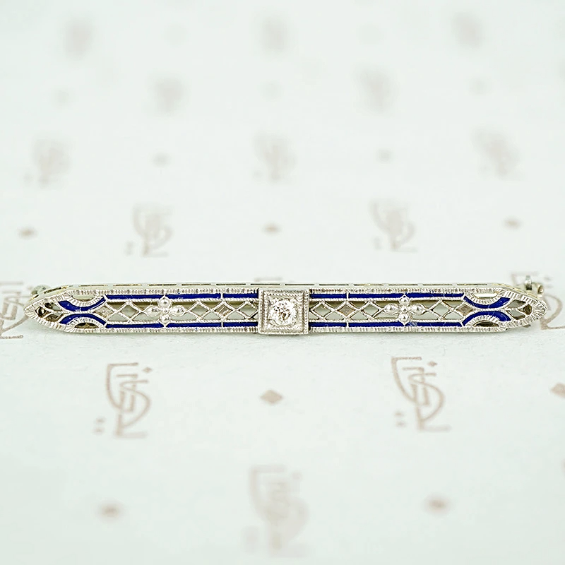 Exquisite Edwardian Diamond and Enamel Bar Pin