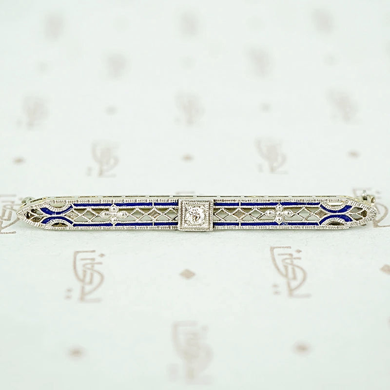 Exquisite Edwardian Diamond and Enamel Bar Pin