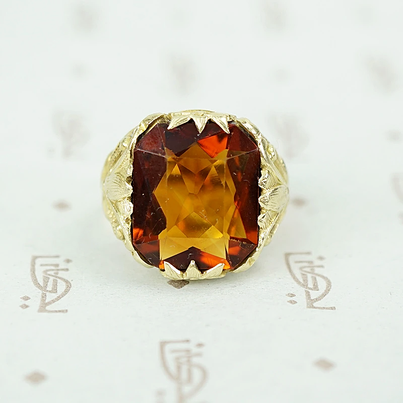 Arts and Crafts Lotus Blossom Citrine Ring