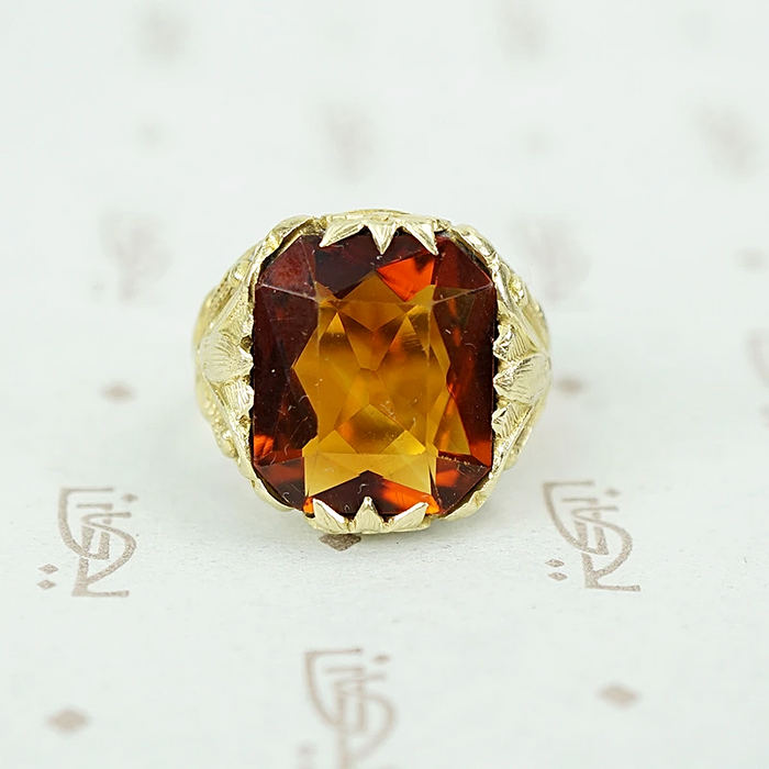 Arts and Crafts Lotus Blossom Citrine Ring