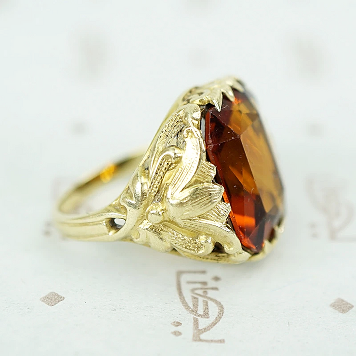 Arts and Crafts Lotus Blossom Citrine Ring