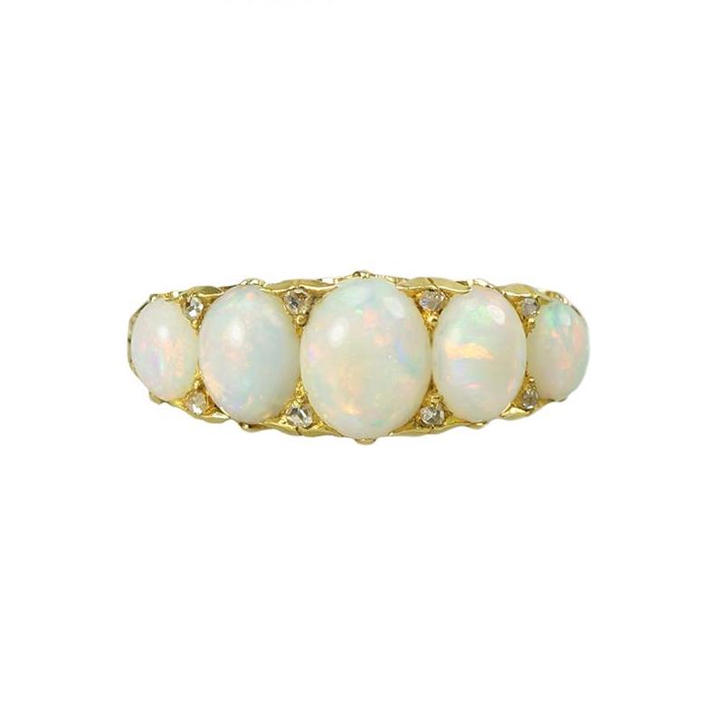 Lustrous Antique Opal and Rose Cut Diamond Ring - Gem Set Love