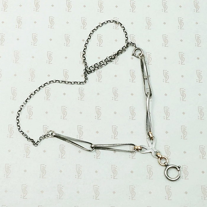 Niello Striped Married Chain with Rose Gold Details