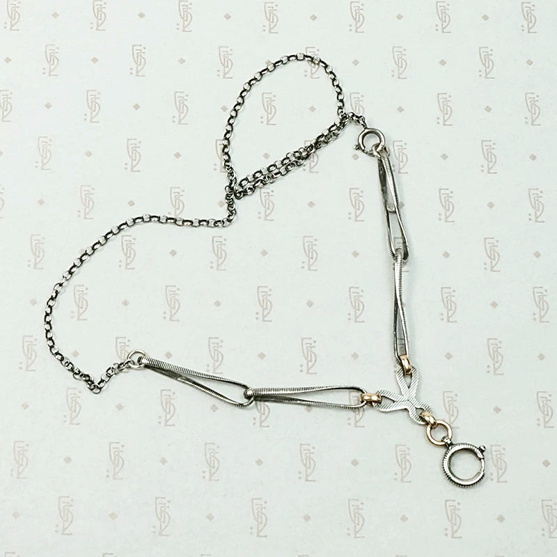 Niello Striped Married Chain with Rose Gold Details