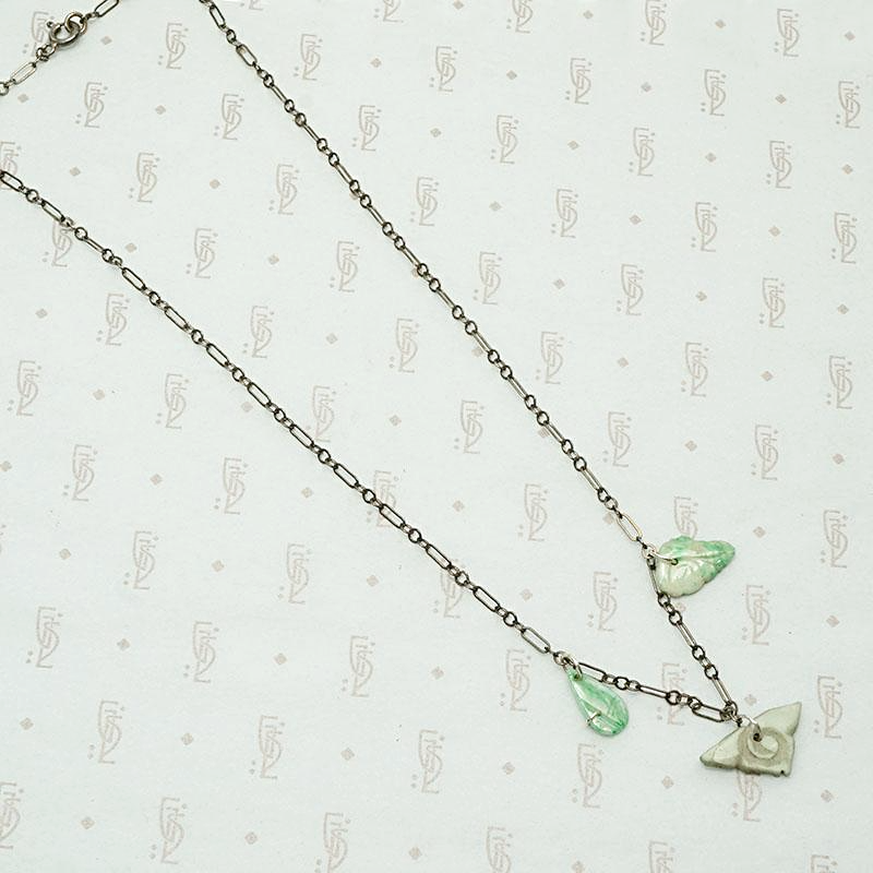 Antique Jade Bits on Silver Figaro Necklace