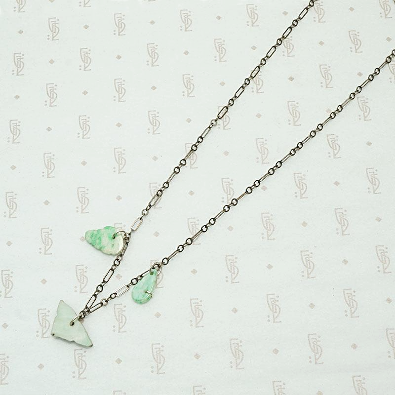 Antique Jade Bits on Silver Figaro Necklace