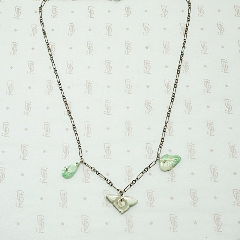 Antique Jade Bits on Silver Figaro Necklace