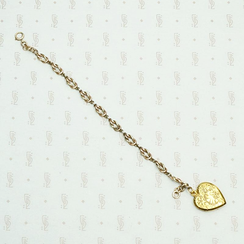 Green & Rose Gold Knot Bracelet with Heart Shaped Locket