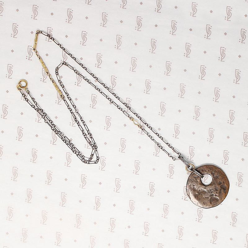 Ancient Copper Pendant on Mixed Metal Chain by Ancient Influences