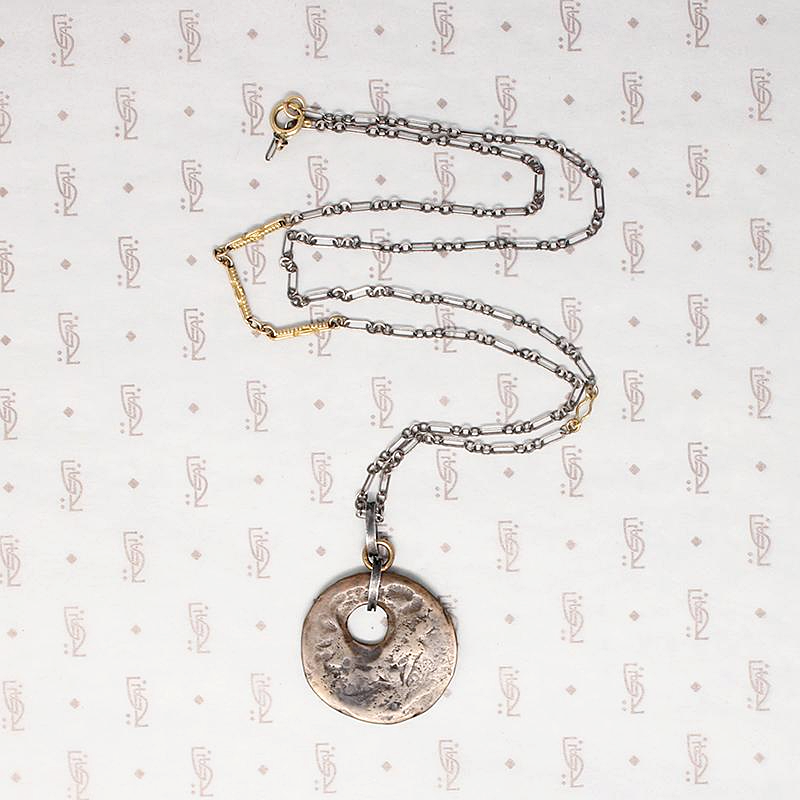 Ancient Copper Pendant on Mixed Metal Chain by Ancient Influences