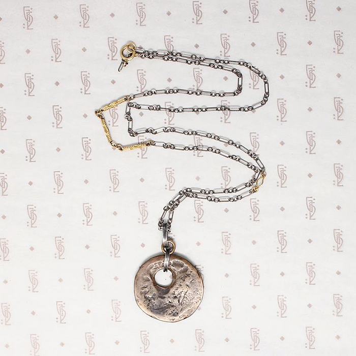 Ancient Copper Pendant on Mixed Metal Chain by Ancient Influences