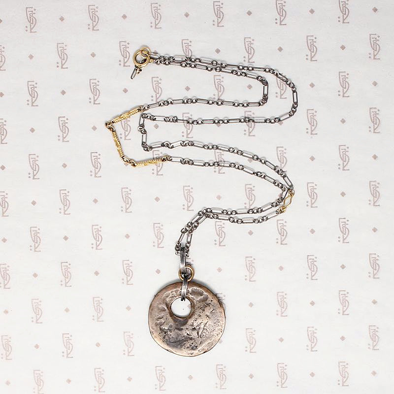 Ancient Copper Pendant on Mixed Metal Chain by Ancient Influences