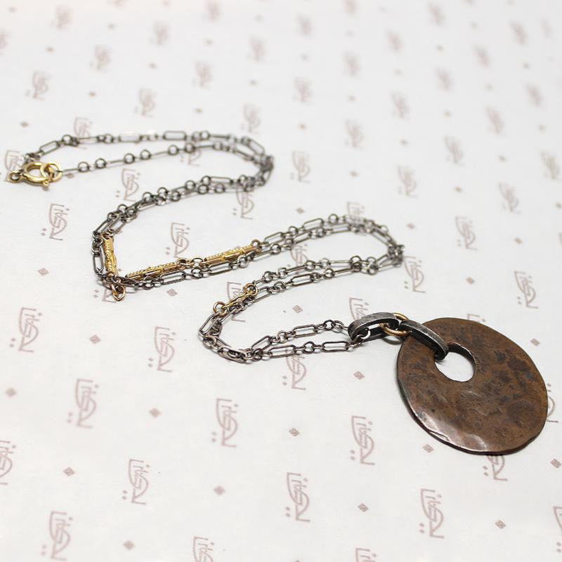 Ancient Copper Pendant on Mixed Metal Chain by Ancient Influences