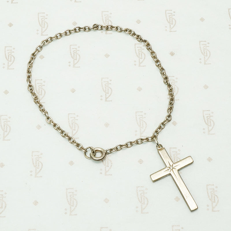 silver cross on silver chain bracelet vintage pieces recycled