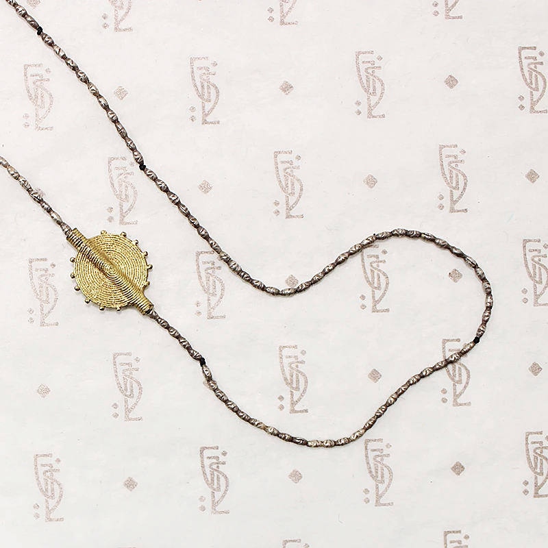 Golden Sun & Tiny Silver Bead Knotted Necklace