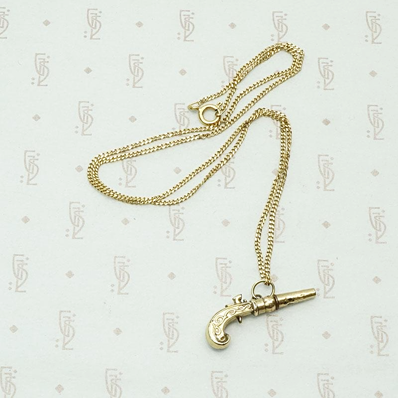 Antique Gold Flintlock Watch Key Pendant
