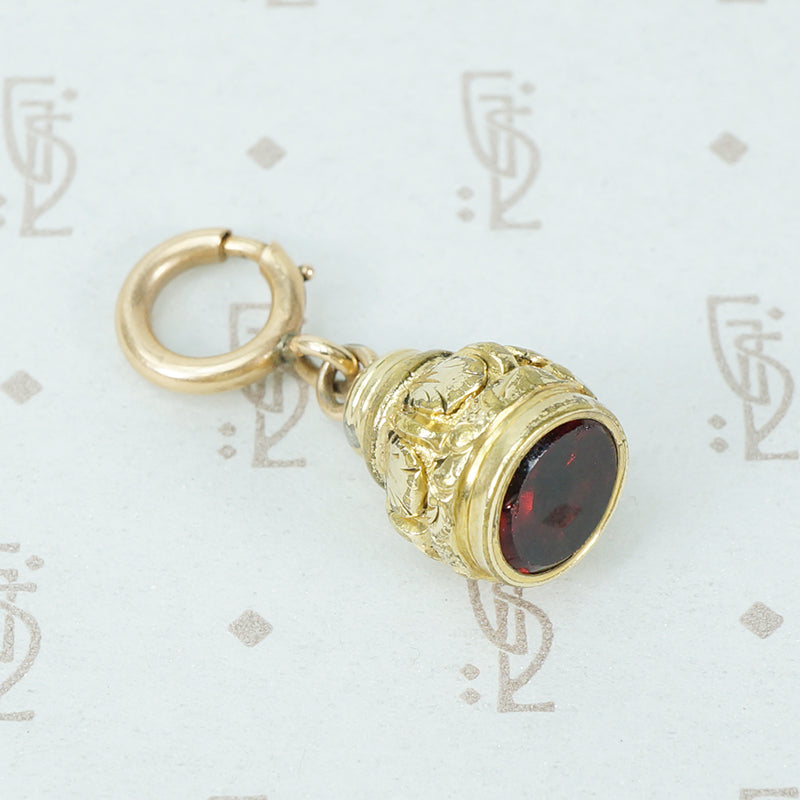 Petite Foliate Fob with Garnet