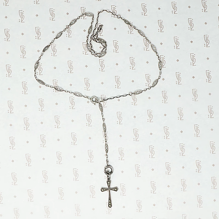 Delicate Art Deco Era Silver Necklace and Cross
