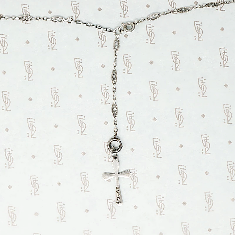 Delicate Art Deco Era Silver Necklace and Cross