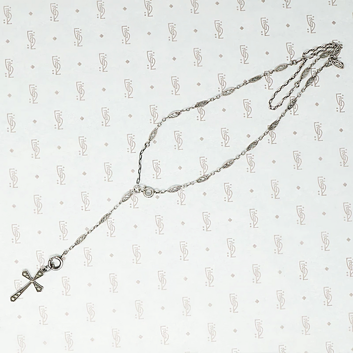 Delicate Art Deco Era Silver Necklace and Cross