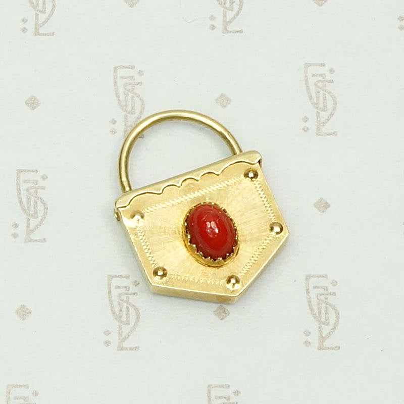 Luxe Faux Padlock Pendant in Gold & Coral