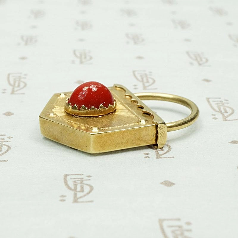 Luxe Faux Padlock Pendant in Gold & Coral, side view
