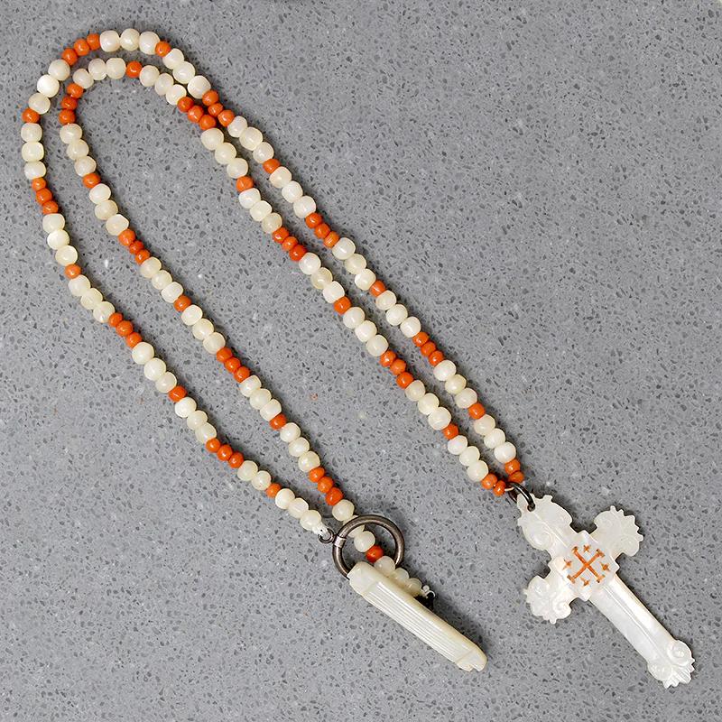 Antique Mother of Pearl Cross Beaded Necklace