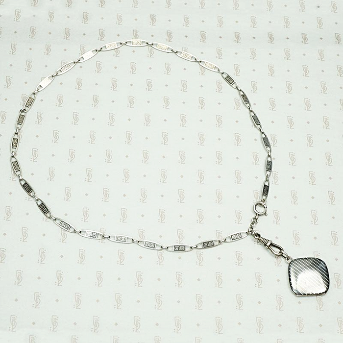Subtly Graphic Silver and Niello Enamel Chain & Locket