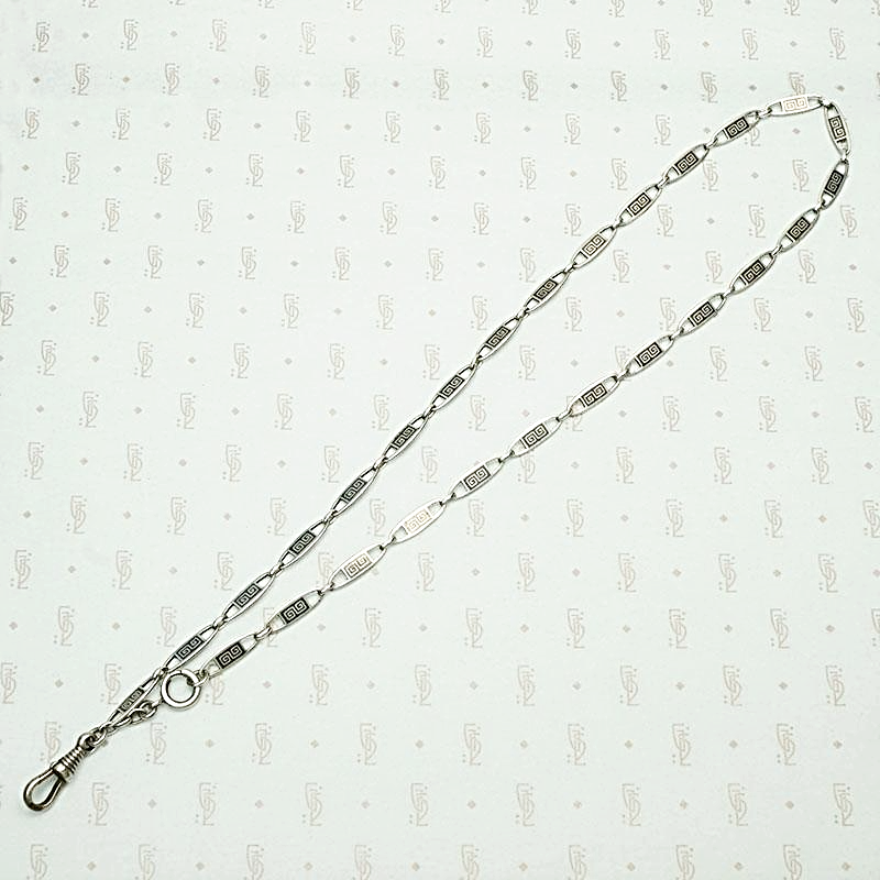 Subtly Graphic Silver and Niello Enamel Chain & Locket