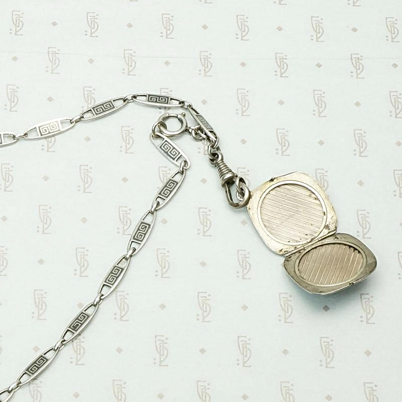 Subtly Graphic Silver and Niello Enamel Chain & Locket