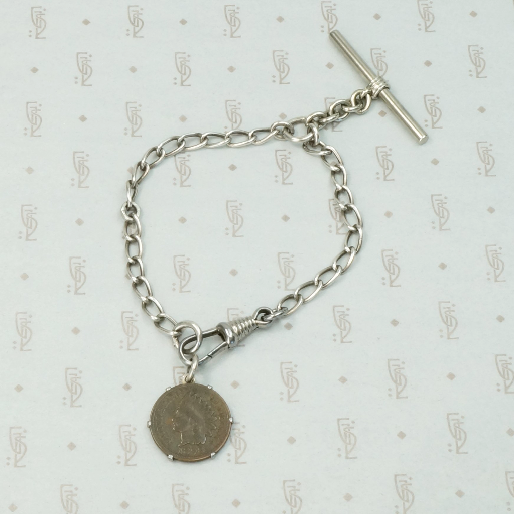 Silver & Steel Chain Bracelet with T-Bar