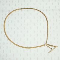 Heavy Curb Chains Necklace with Watch Hook & T-Bar