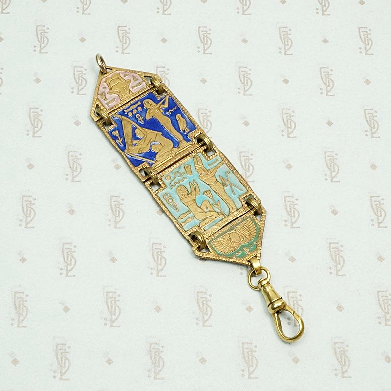 Egyptian Revival Fob Pendant in Enameled Brass