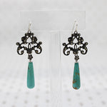 Foliate Silver & Marcasite Earrings with Turquoise Drops