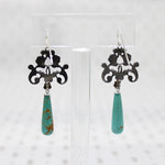 Foliate Silver & Marcasite Earrings with Turquoise Drops