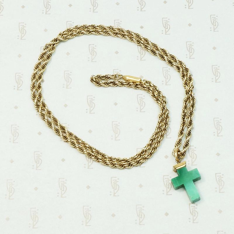 Victorian Green Glass Cross Charm