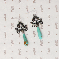 Foliate Silver & Marcasite Earrings with Turquoise Drops