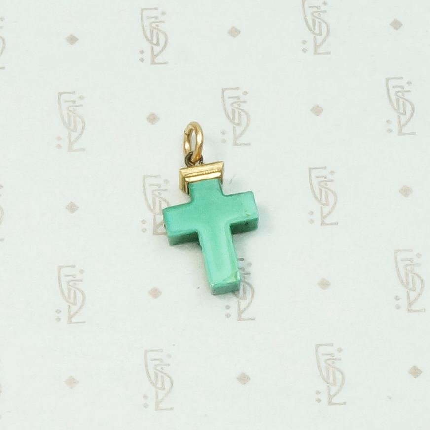 Victorian Green Glass Cross Charm