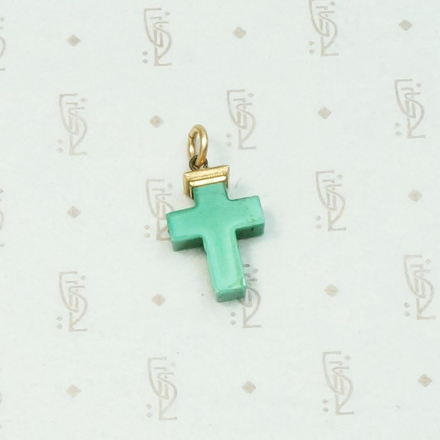 Victorian Green Glass Cross Charm