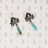 Foliate Silver & Marcasite Earrings with Turquoise Drops